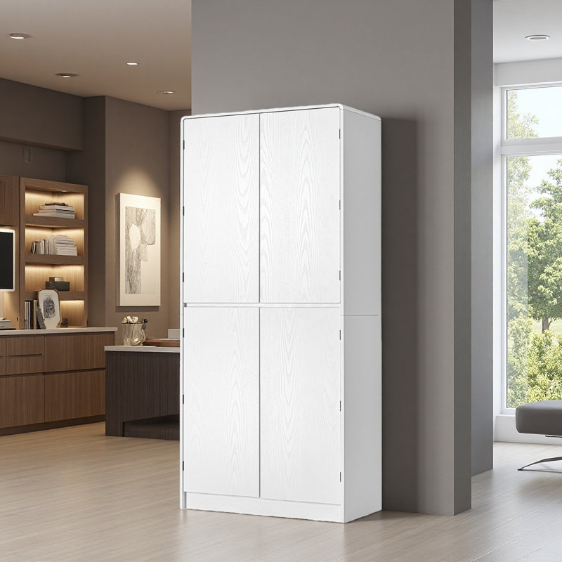 Armoire de cuisine 72 po avec 8 tablettes de porte, armoire de rangement courbée avec 3 tablettes réglables, Blanc