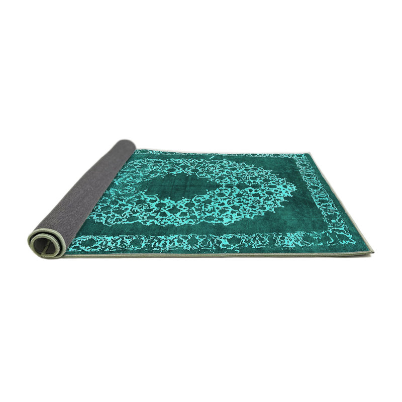Tapis oriental en laine / polyester tissé à la machine en turquoise / gris, Carré 4 pi