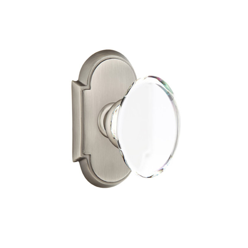Ensemble de boutons d'intimité Emtek avec rosette n ° 8 et bouton de verre Hampton, Étain