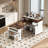 This Walnut-Wood, Cream-White Kitchen And Dining Set Features A Retractable Dining Table And A Movable Island With Folding Mechanism, Power Outlets, Brake Lock, And Drawers, Making It Suitable For Various Kitchen And Dining Room Settings.-1605487030