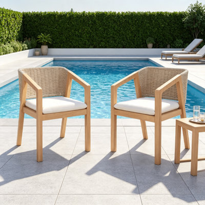 Ensemble de 2 chaises de salle à manger en bois massif de style patio, confortables et durables avec un design en corde et des coussins imperméables