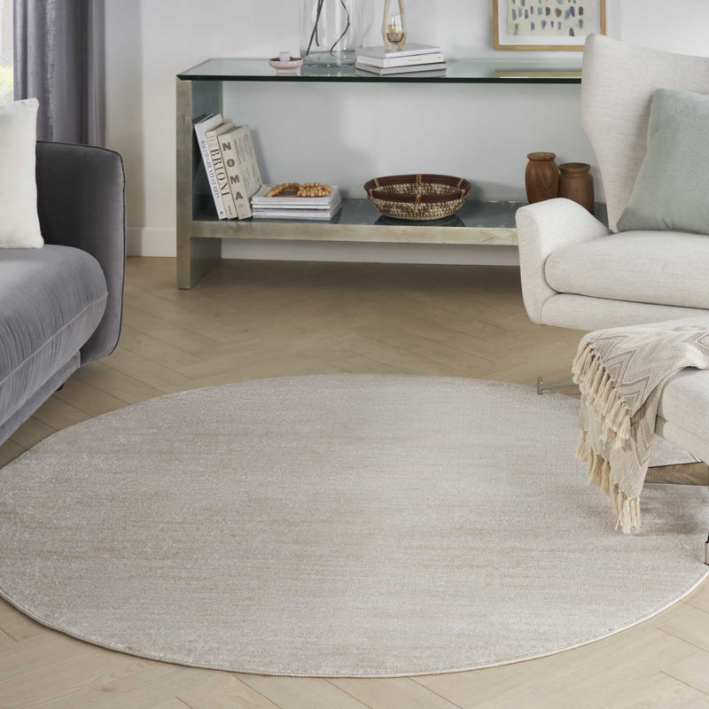Mullican Sandy Solid Ivory/Beige Easy Care Indoor/Outdoor Area Rug, Round 6'