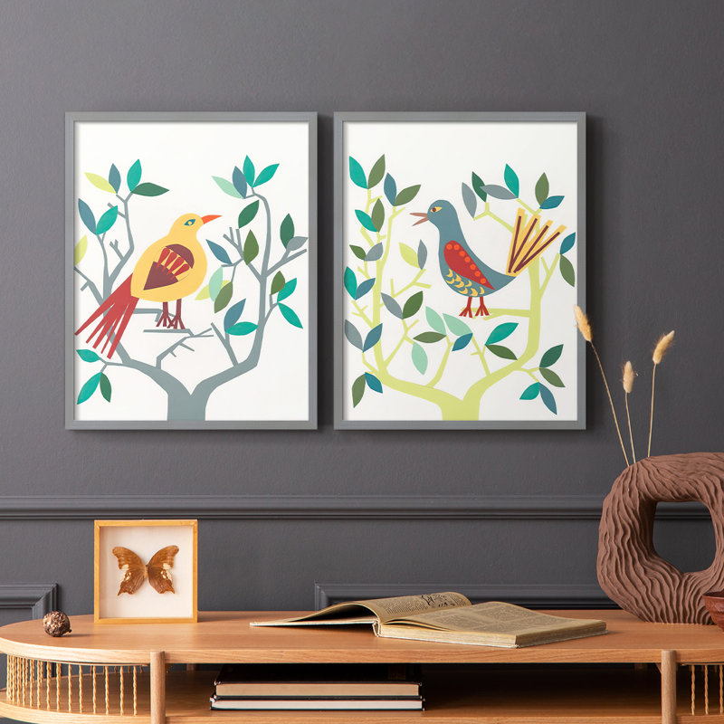 WhittyBird III - reproduction encadrée de qualité supérieure - prête à être accrochée - aucun clou requis - aucun clou requis