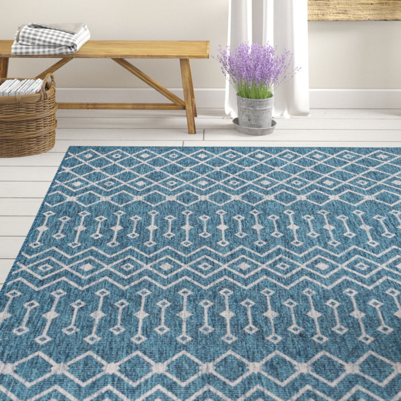 Tapis intérieur / extérieur bleu / gris Harlee, Rectangle 6 pi 1 po x 9 pi