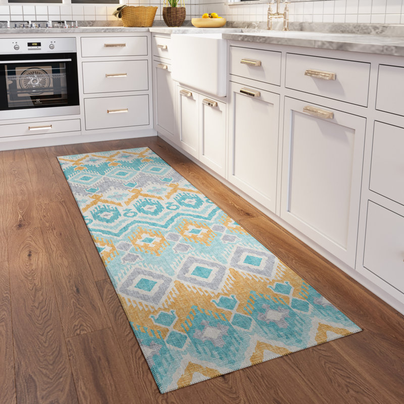 Chenille Washable Ikat Indoor / Outdoor Rug, Runner 2'3" x 7'6"