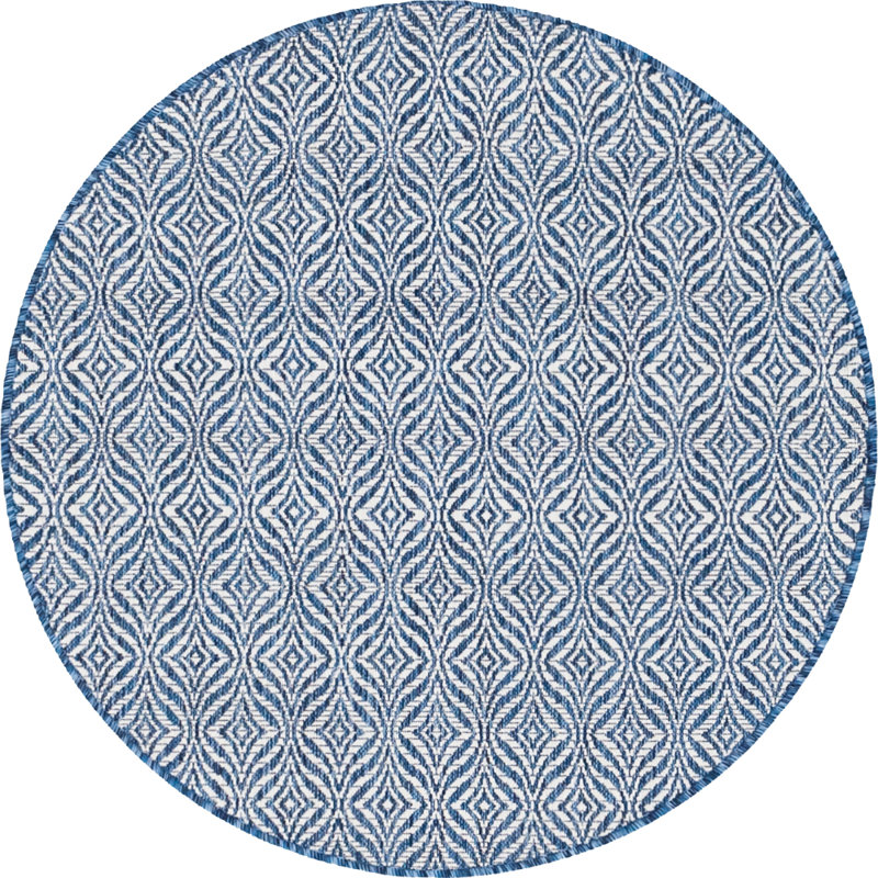 Tapis intérieur / extérieur bleu / ivoire Lithonia, Rond 4 pi 1 po