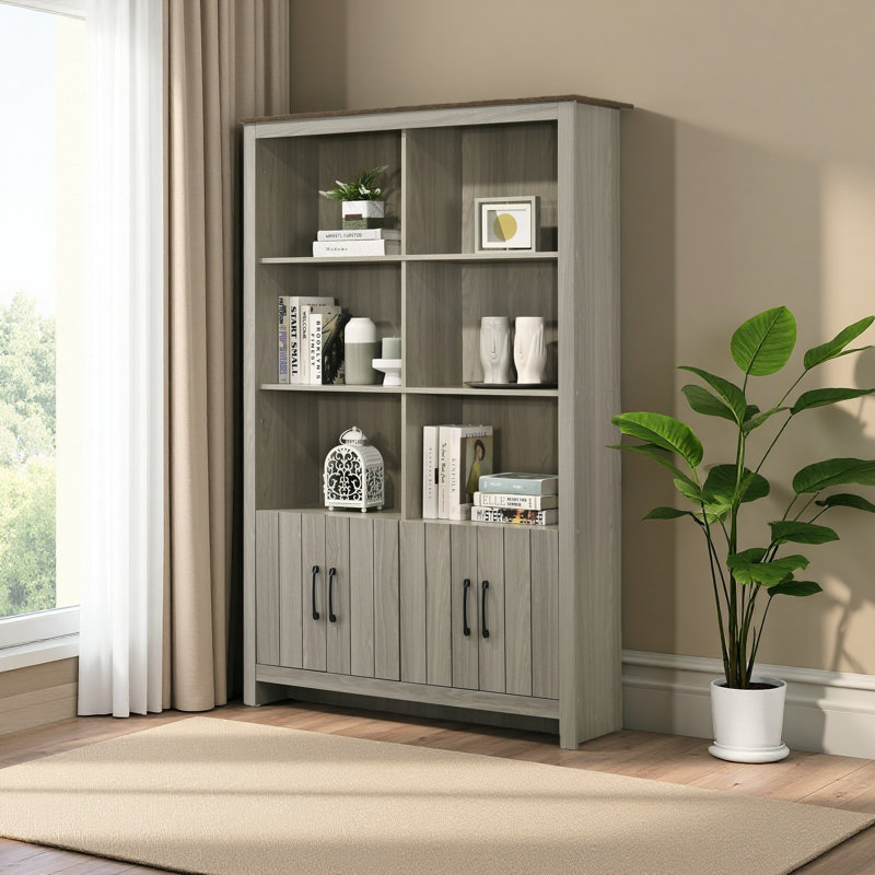 47"W Bookcase Shelf With Cabinet Doors