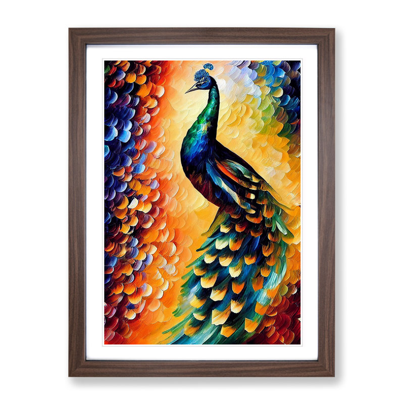 Peacock Portrait No.1 - Single Picture Frame Painting, 46cm H x 34cm W x 2cm D, Walnut Framed