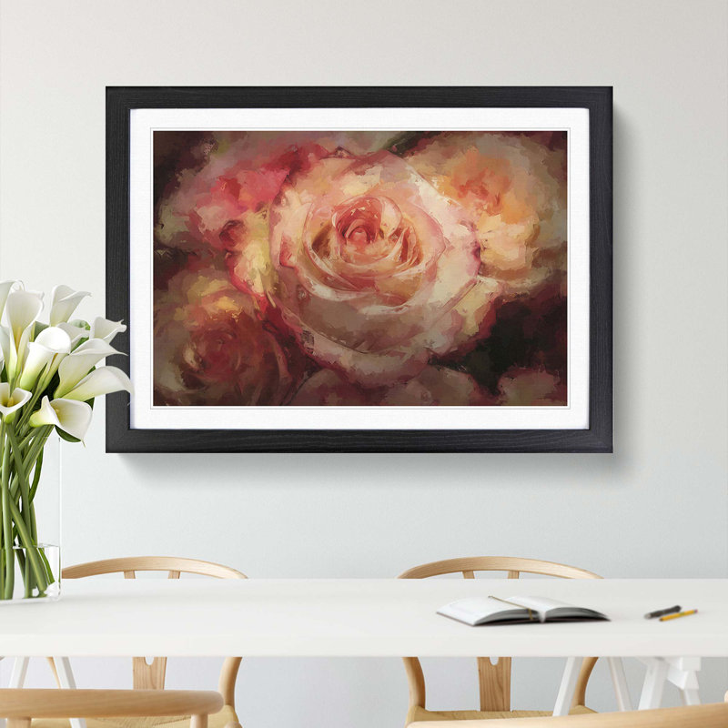 Pink Tipped Roses - Framed Print, 35cm H x 50cm W x 2cm D, Black