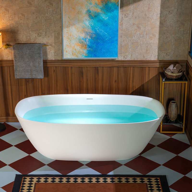 69" L X 32" W Solid Surface Stone Resin Freestanding Bathtub, Black