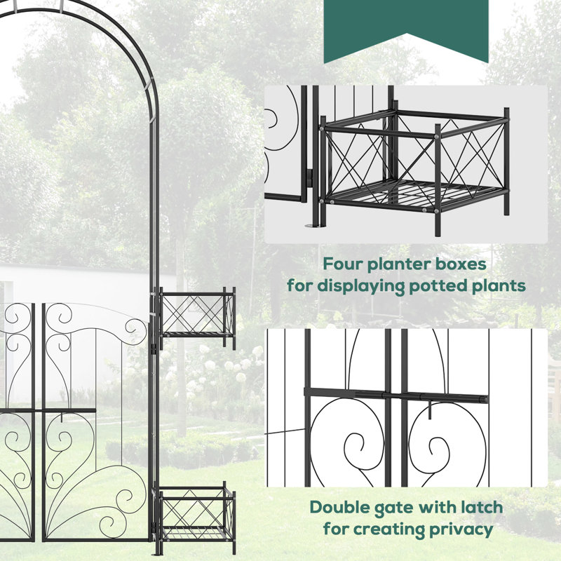 Arche de porte de jardin en métal, noire, vignes de soutien et décoration de mariage Arche noire avec barrière, pour les plantes de vignes de mariage