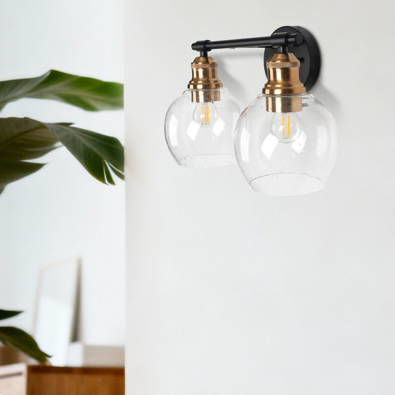 Modern 13.8 In. 2-light Black And Copper Wall Sconce With Glass Shade Wall Light Fixtures For Mirror, No Bulbs Included