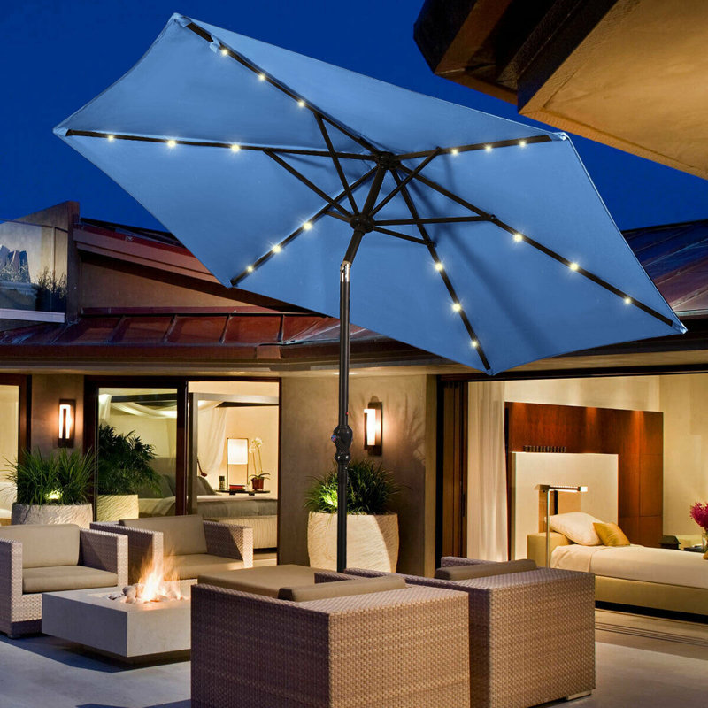 blue lighted patio umbrella WESTLAKE 9 Ft Solar LED Umbrella, Beige Create the perfect patio area with this solar patio umbrella Homrest 10ft Solar Lighted Patio