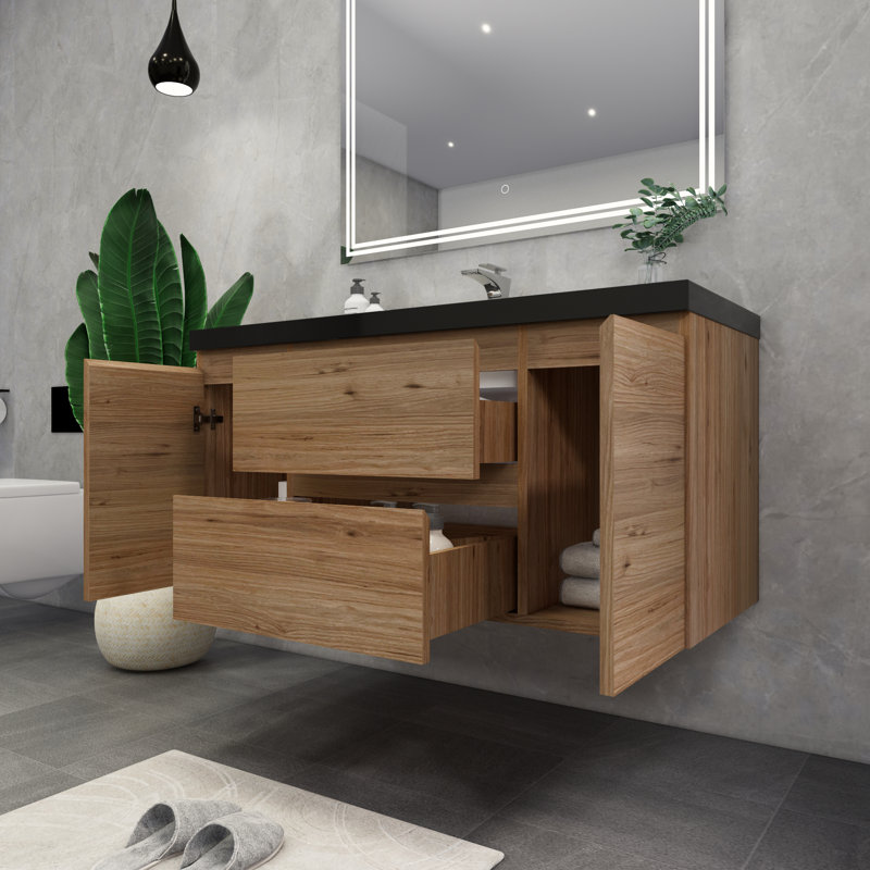 Castin 48" Wall-Mounted Single Bathroom Vanity Set, Oak