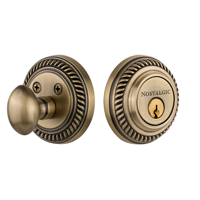 Nostalgic Warehouse Rope Rosette Single Cylinder Deadbolt, 2.75, Antique Brass