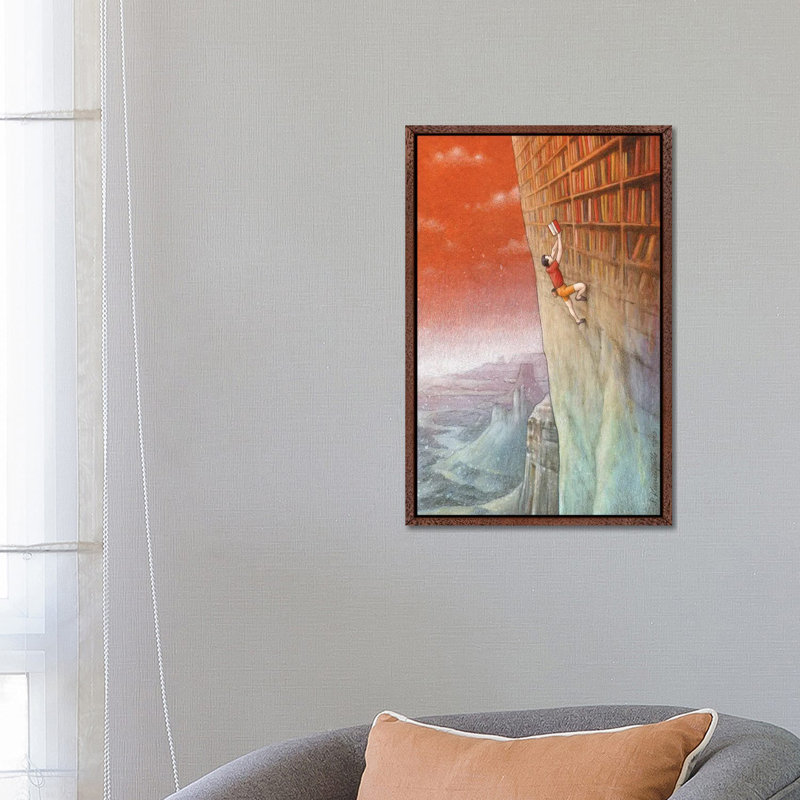 Climbing 1 Piece Painting on Canvas, 66.04 cm H x 45.72 cm W, Classic Brown Wood Framed