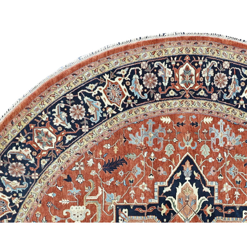 Hand Knotted Wool Area Rug in Red And Navy, Round 10'