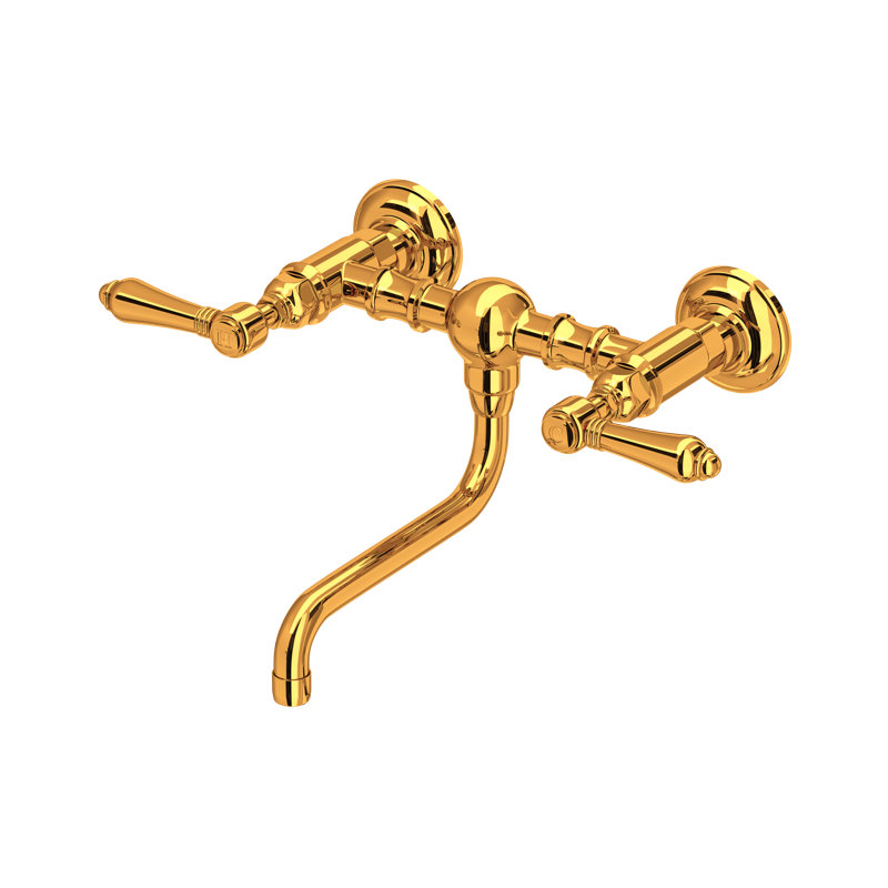 Acqui Wall Mount Bridge Lavatory Faucet, Inca Brass, Lever Handle