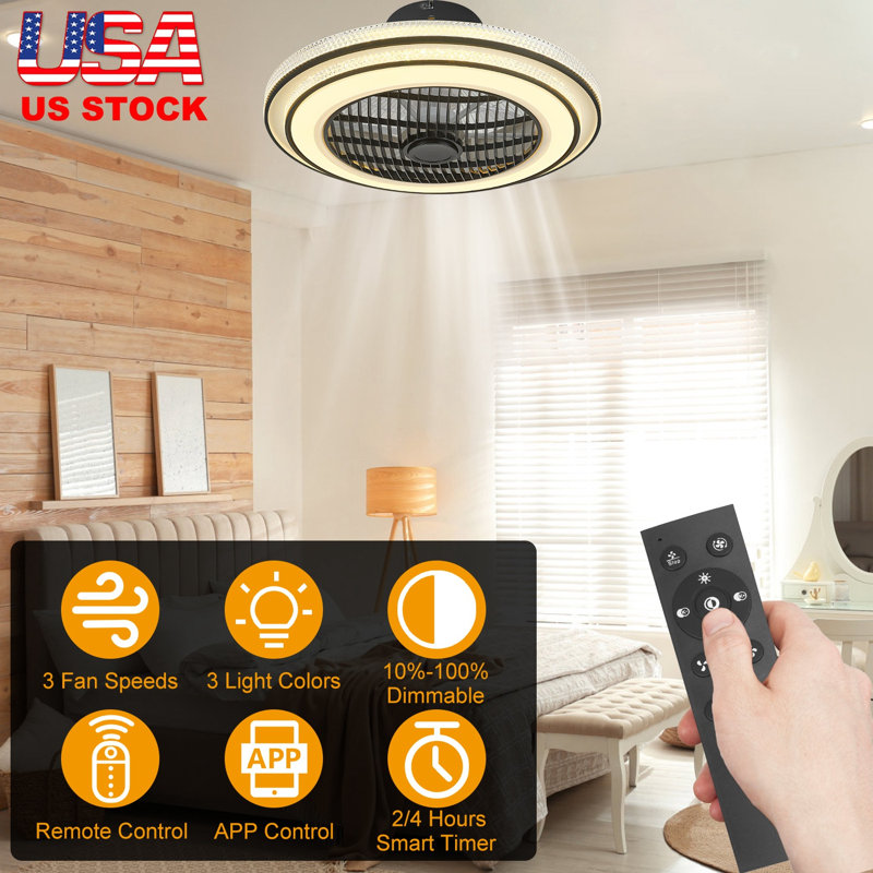Ventilateur de plafond 20,5 po avec lampe suspendue ronde avec ventilateur 30 W à DEL avec télécommande à 3 vitesses
