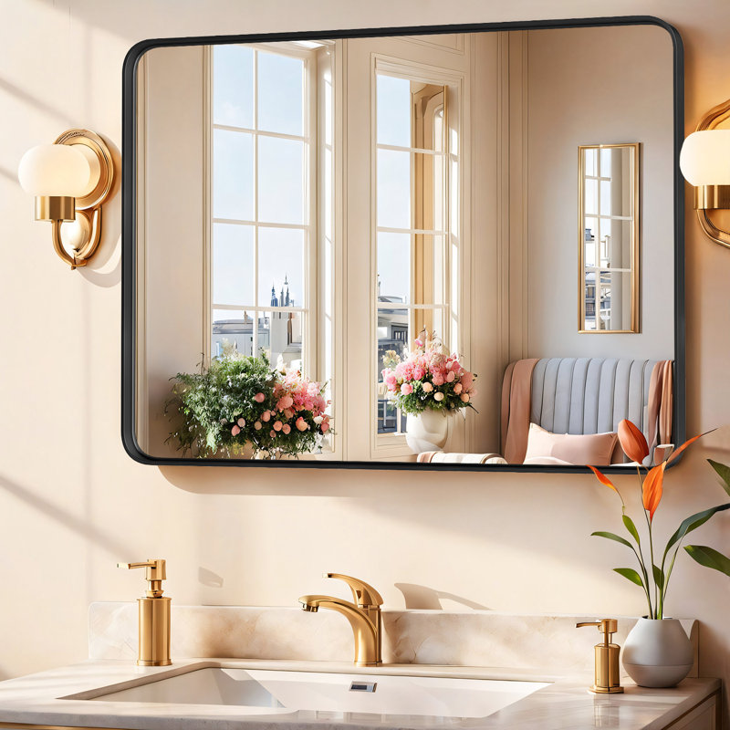 Louise Metal Framed Rounded Rectangular Modern Vanity Bathroom Mirror for Wall for Over Sink Bathroom, 10" x 20"