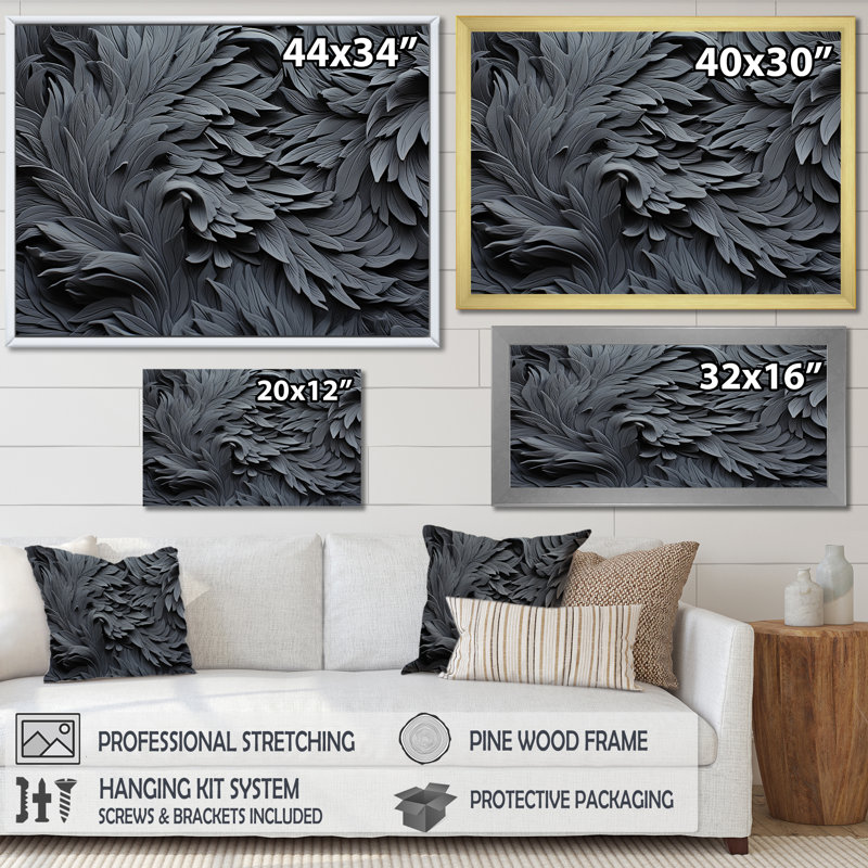 Gris spiralé fractal Sprial II - abstrait spirales murales, Cadre d'angle fermé noir, H 12 po x l 20 po x P 1 po