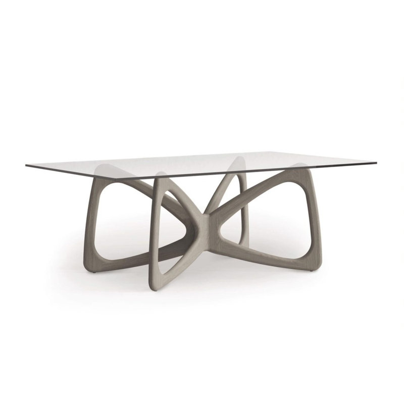 Butterfly Dining Glass Top Table, 30"H x 84"L x 48"W, Weathered Oak