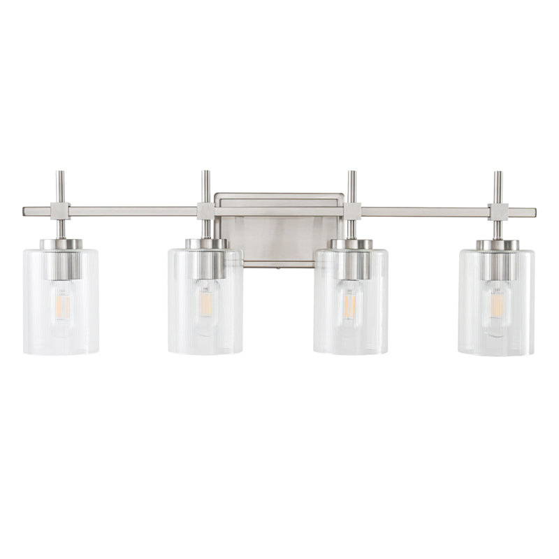 Applique murale moderne en verre transparent Aviara, Nickel brossé, 4, Verre strié
