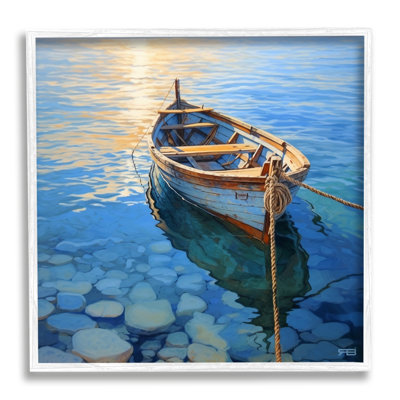 Bb-417-Framed " Rowboat & Pebbled Shore " by RB