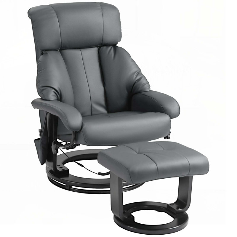 Massage Recliner Chair With Ottoman, 360° Swivel Recliner And Footstool, 10 Point Vibration, PU Leather Reclining Chair With Side Pocket And Remote Control