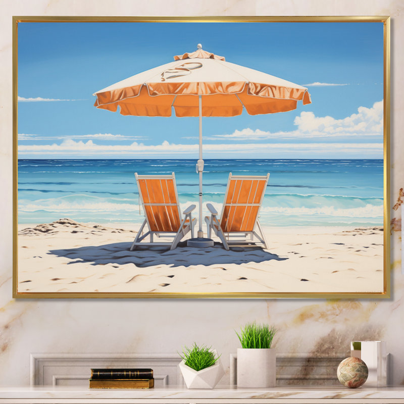 Caraibe Sandy Shores - reproduction sur toile, Cadre flottant doré, H 30 po x l 40 po x P 1,5 po