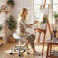 Adjustable Height Ergonomic Stool with Footrest-602715332