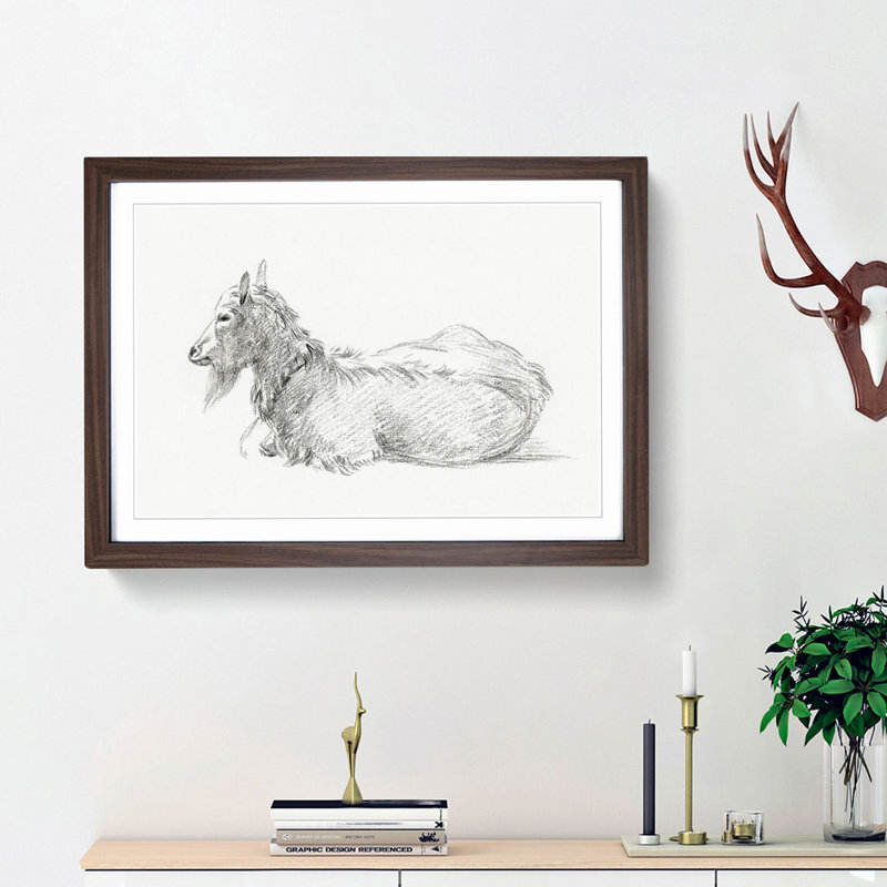 A Resting Goat by Jean Bernard - Single Picture Frame Print, Walnut Framed, 45cm H x 63cm W x 2cm D