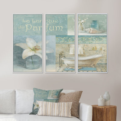 «Bathroom Lily Parfum Bath Story», ensemble de 3 toiles encadrées traditionnelles