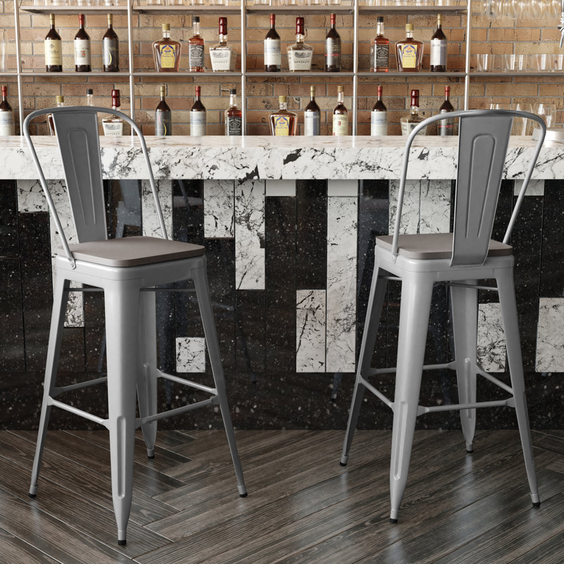 Britian All-Weather Commercial Counter Stool with Removable Back & Poly Resin Seat, Silver/Gray