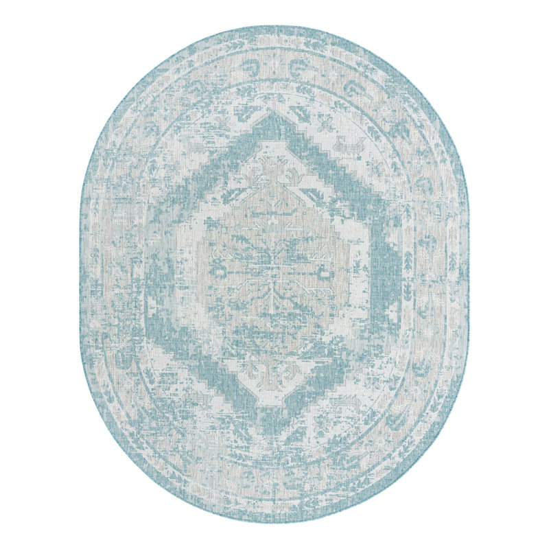 Oriental Indoor / Outdoor Rug, Oval 7'10" x 10'