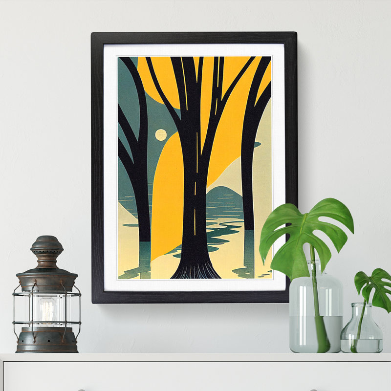 CAN-V0523-1500X Mid Century Forest - Wrapped Canvas Print, 34cm H x 25cm W x 2cm D, Black