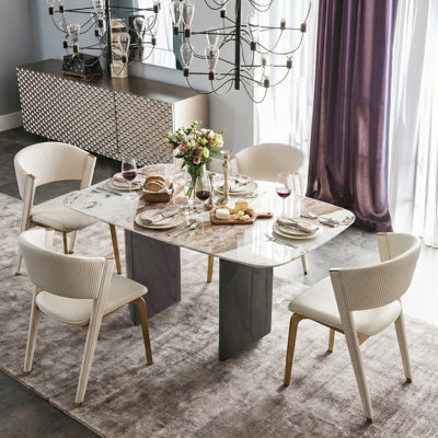 Dashona White Rectangular Sintered Stone Dining Table with Double Pedestals