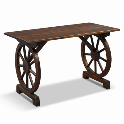 Rustic Solid Wood Patio Dining Table With Wheel Legs
