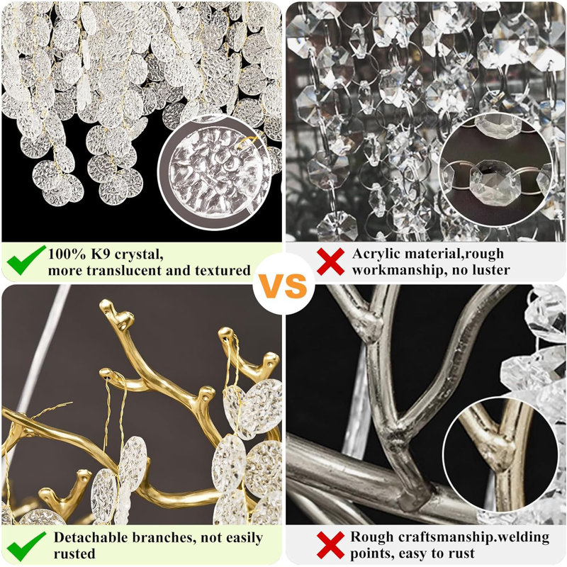 Crystal Glass Tree Branch Chandelier, Gold