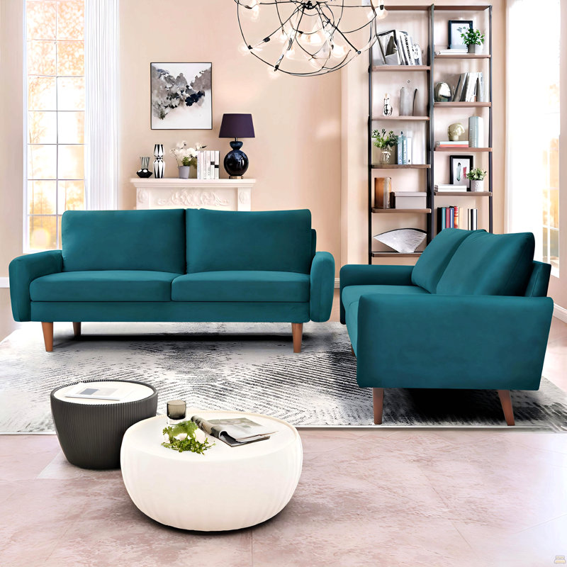 Ensemble de canapé et causeuse 2 pièces Kent, ensemble de canapé en velours de style européen avec pieds fuselés pour un décor de salon complet