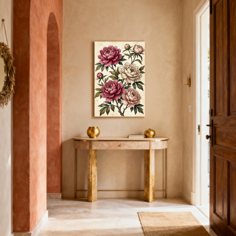 Ensemble de 1 tableau mural botanique floral pivoine, H 48 po x l 32 po