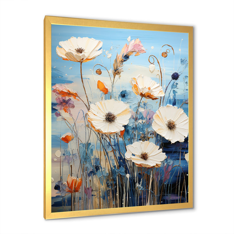 Mélodie de bleuet bleu sur toile, Cadre doré simple, H 40 po x l 30 po x P 1,5 po