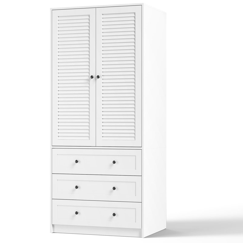 Armoire 70 "en bois avec 2 portes et 3 tiroirs, armoire de chambre à coucher avec tablette suspendue