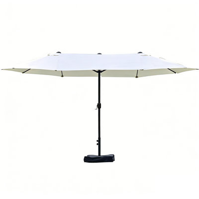 Beige 181.2″ Double Sided Outdoor Umbrella with Base and Sand Bags
