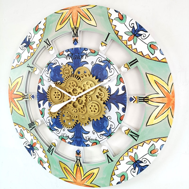Wall Clock Oversized 36" for Living Room with Real Moving Gears Italy Style, Maiori