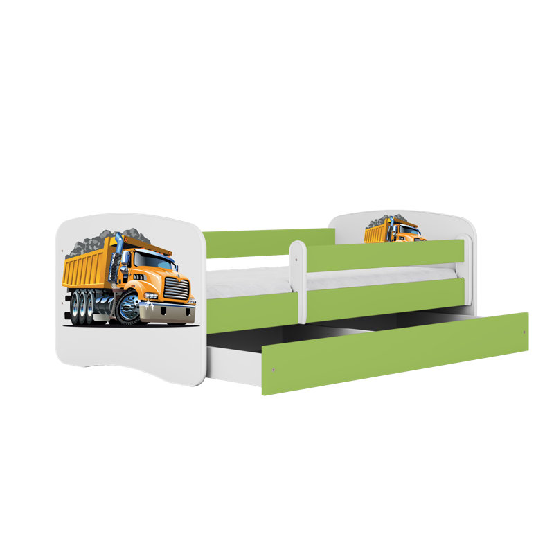 Cicero Drawer Convertible Bed and Mattress, European Toddler (80 x 180 cm), Green/White