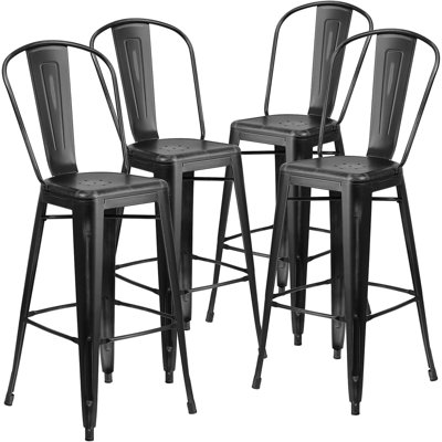Blake Industrial Style Bar Chair - Set of 4 - Modern Metal Bar or Counter Height