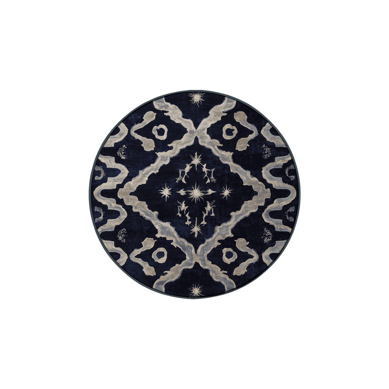 Machine Washable Gray Area Rug, Round 4'