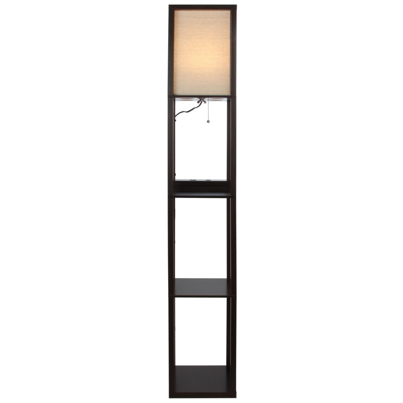 Maxwell 63 in. USB and Wireless Charging LED Floor Lamp with White Fabric Square Shade
