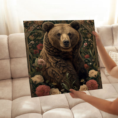 Animaux, reproduction d'art encadrée William Morris Bear VI Cottage